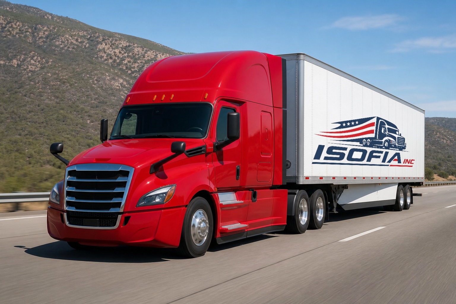 ISOFIA INC branded cardinal red semi-truck